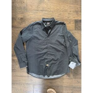 Michael Kors Mens Tailored Fit Button Down Shirt XL Navy Gold Geometric Diamond